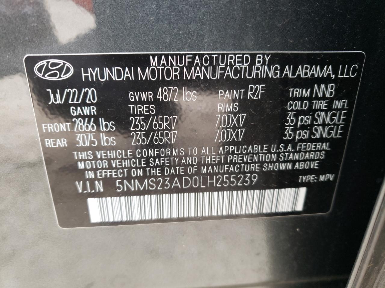 2020 HYUNDAI SANTA FE S - 5NMS23AD0LH255239