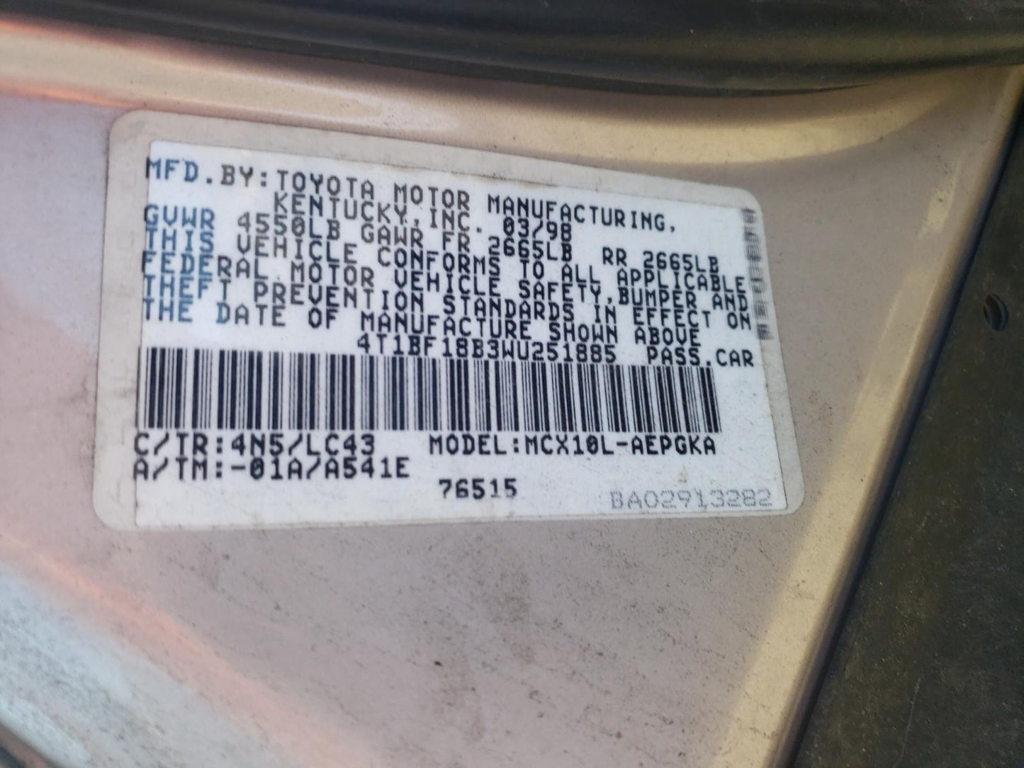 1998 TOYOTA AVALON XL - 4T1BF18B3WU251885