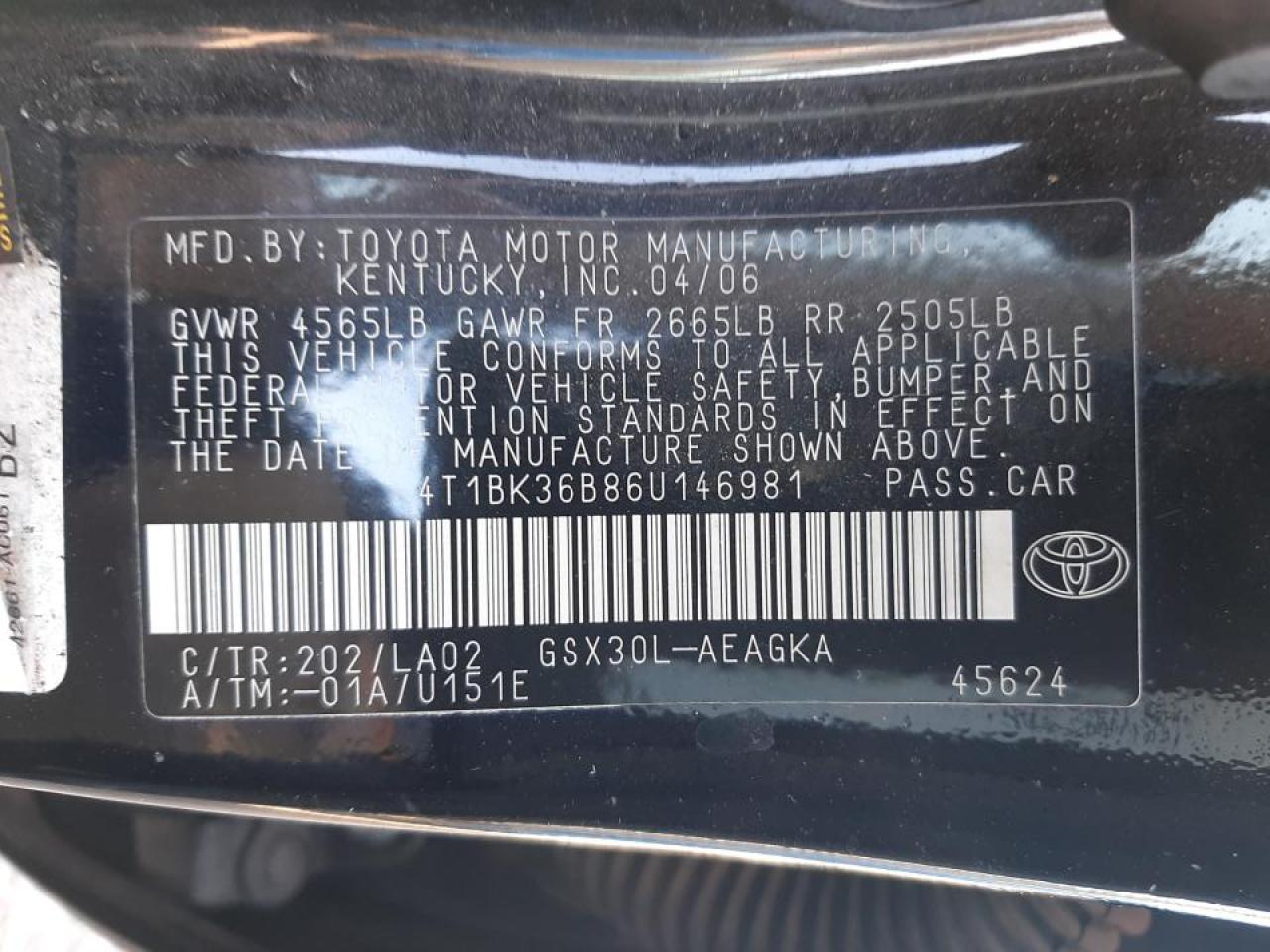 2006 TOYOTA AVALON XL - 4T1BK36B86U146981