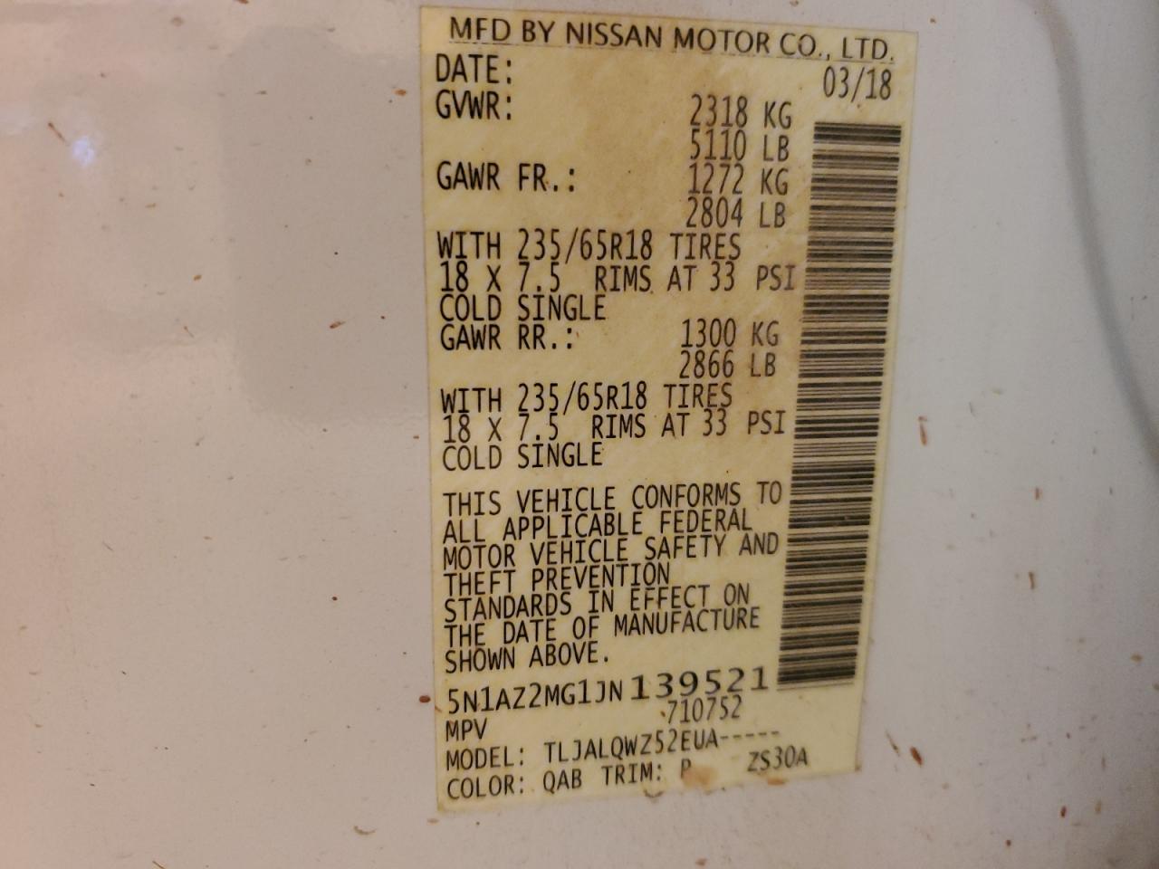 2018 NISSAN MURANO S - 5N1AZ2MG1JN139521