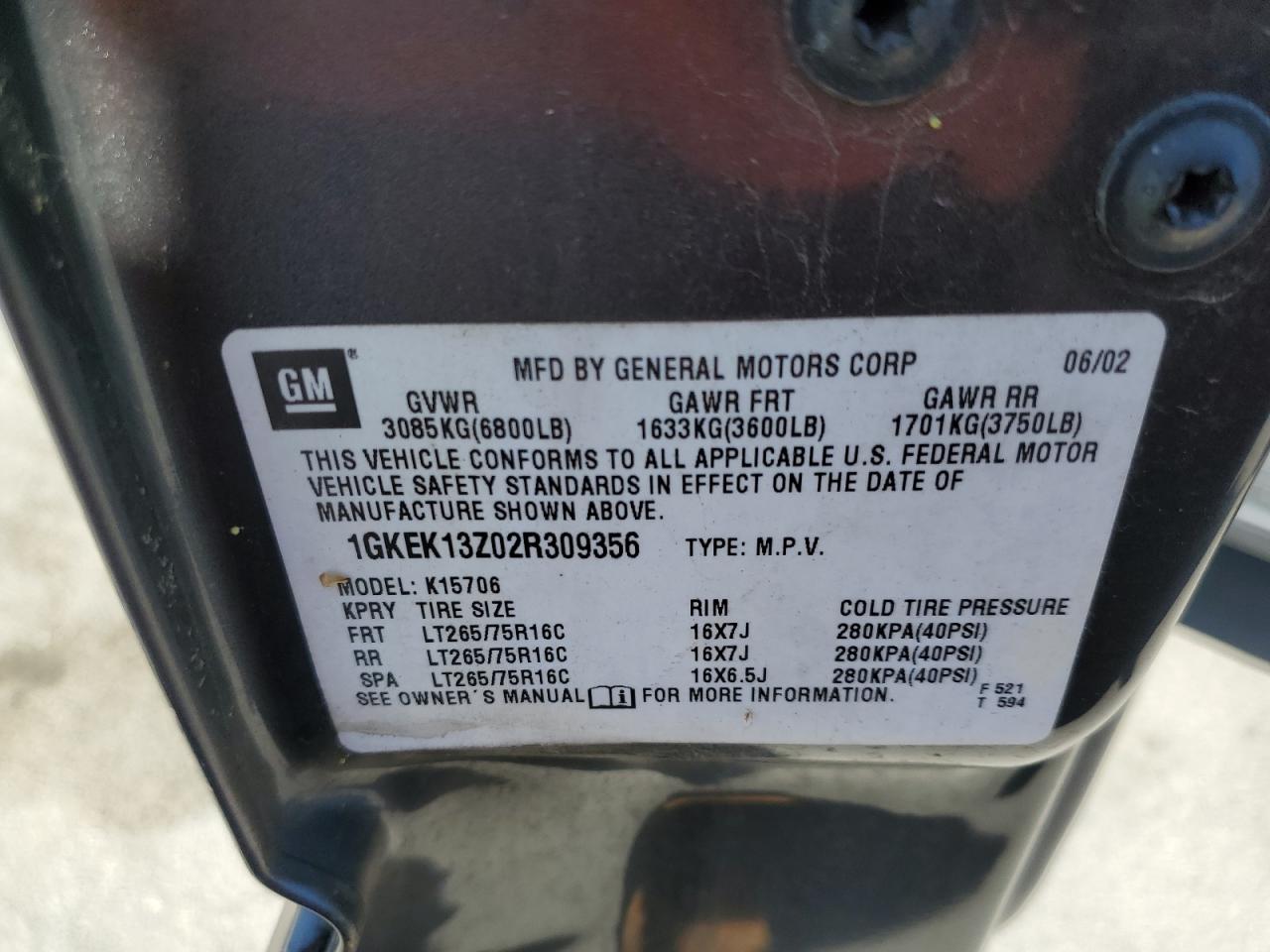 2002 GMC YUKON - 1GKEK13Z02R309356