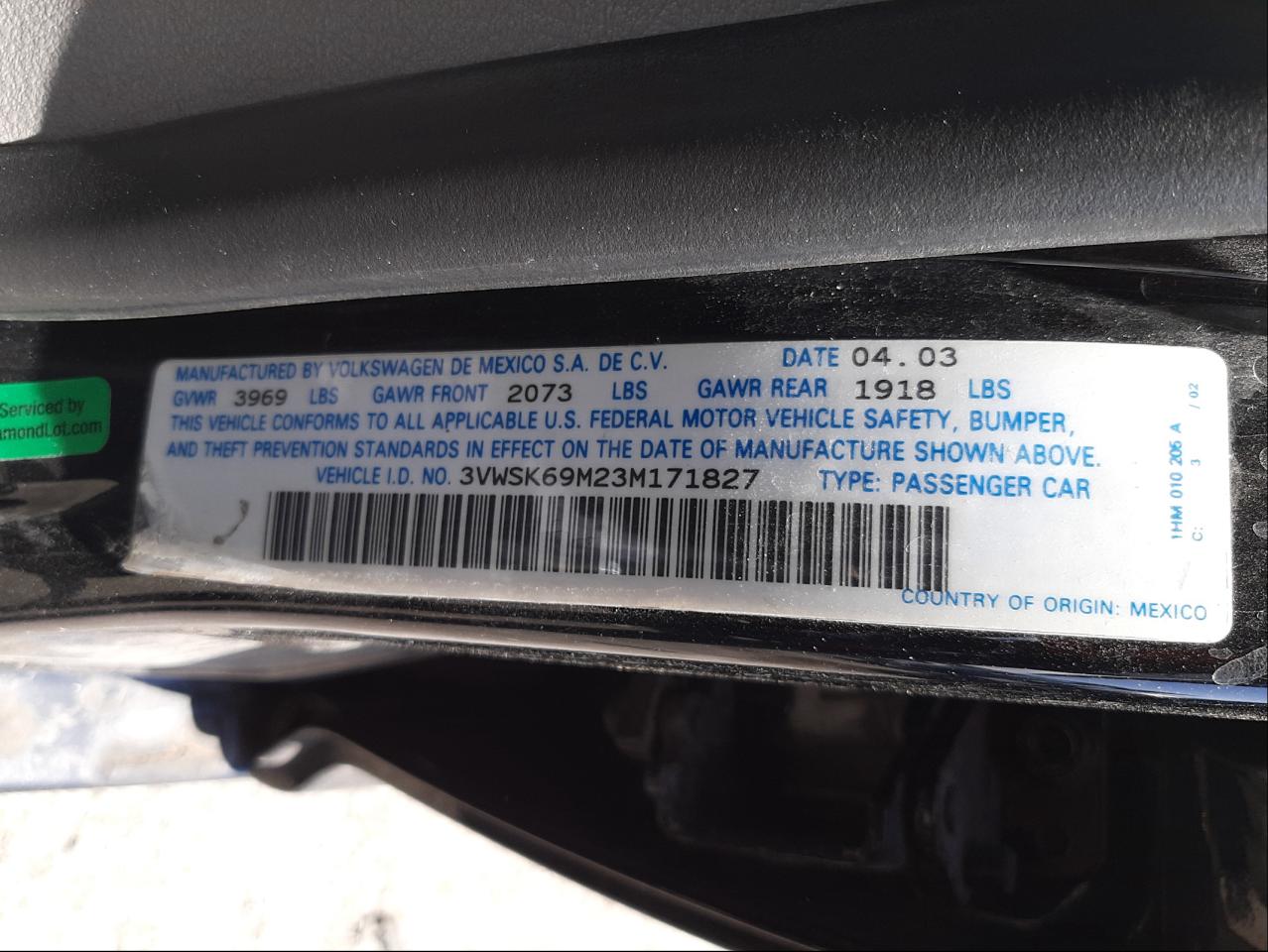 2003 VOLKSWAGEN JETTA GLS - 3VWSK69M23M171827