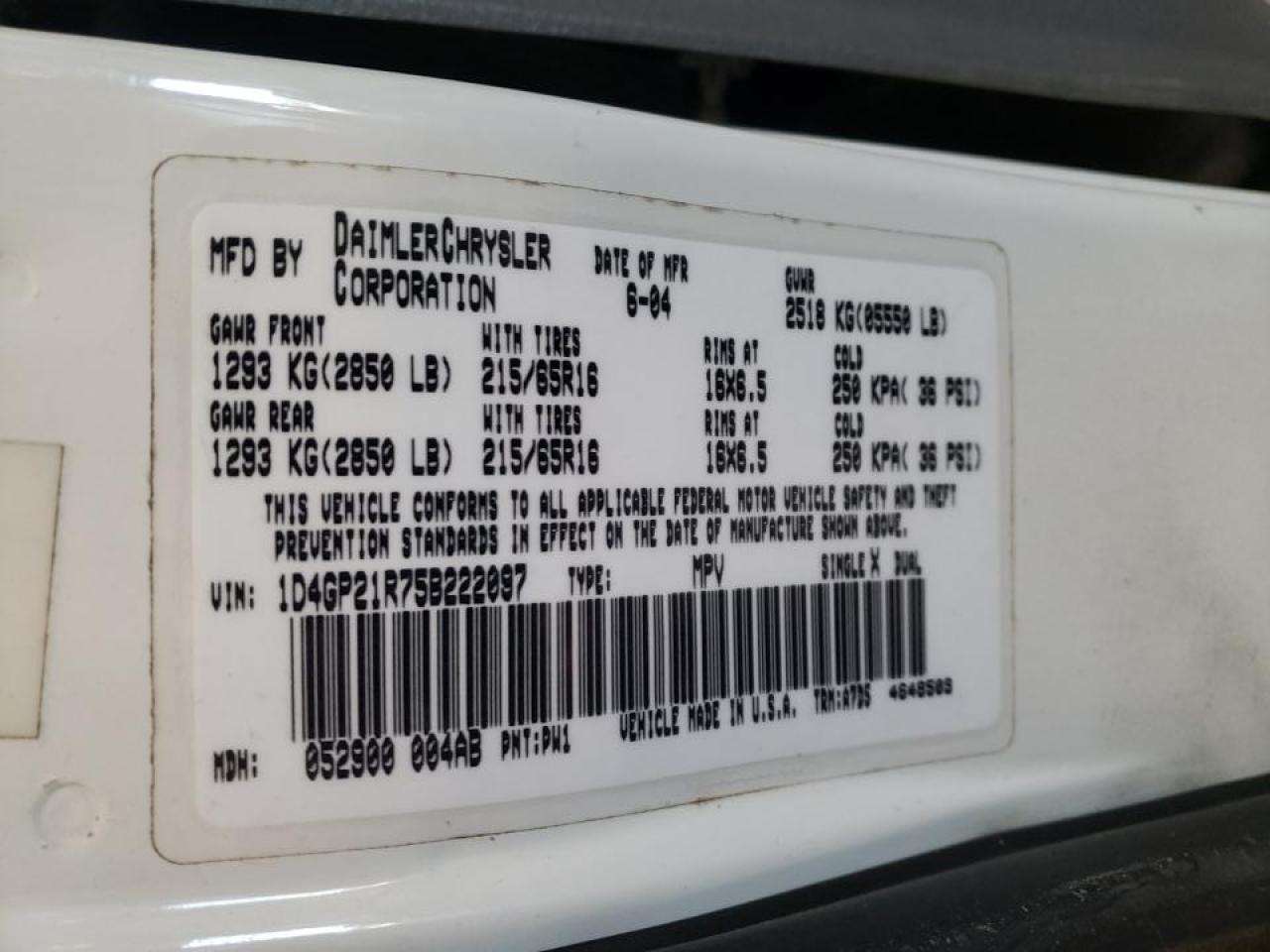 2005 DODGE CARAVAN C/ - 1D4GP21R75B222097