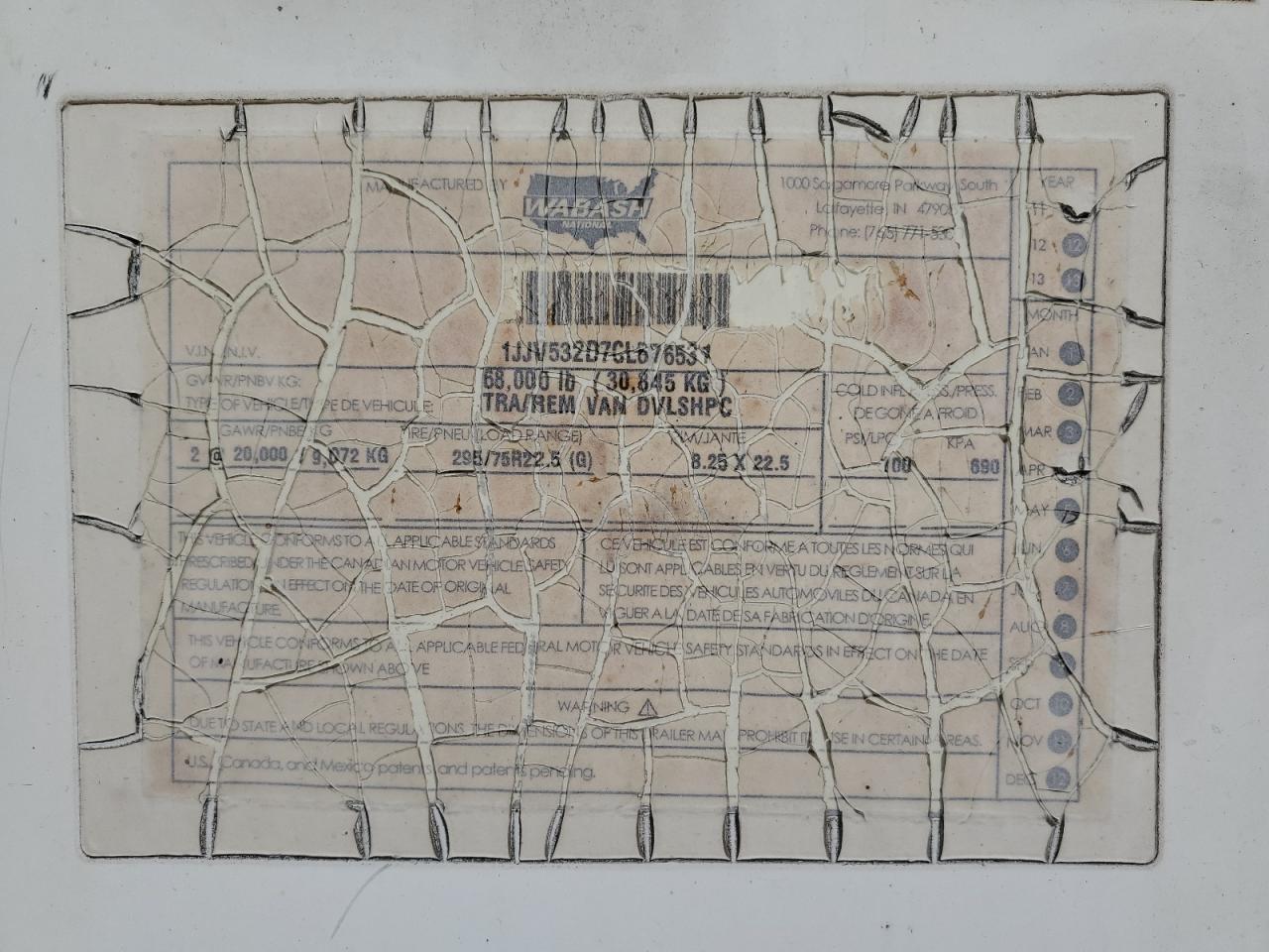 2012 WABASH TRAILER - 1JJV532D7CL676531