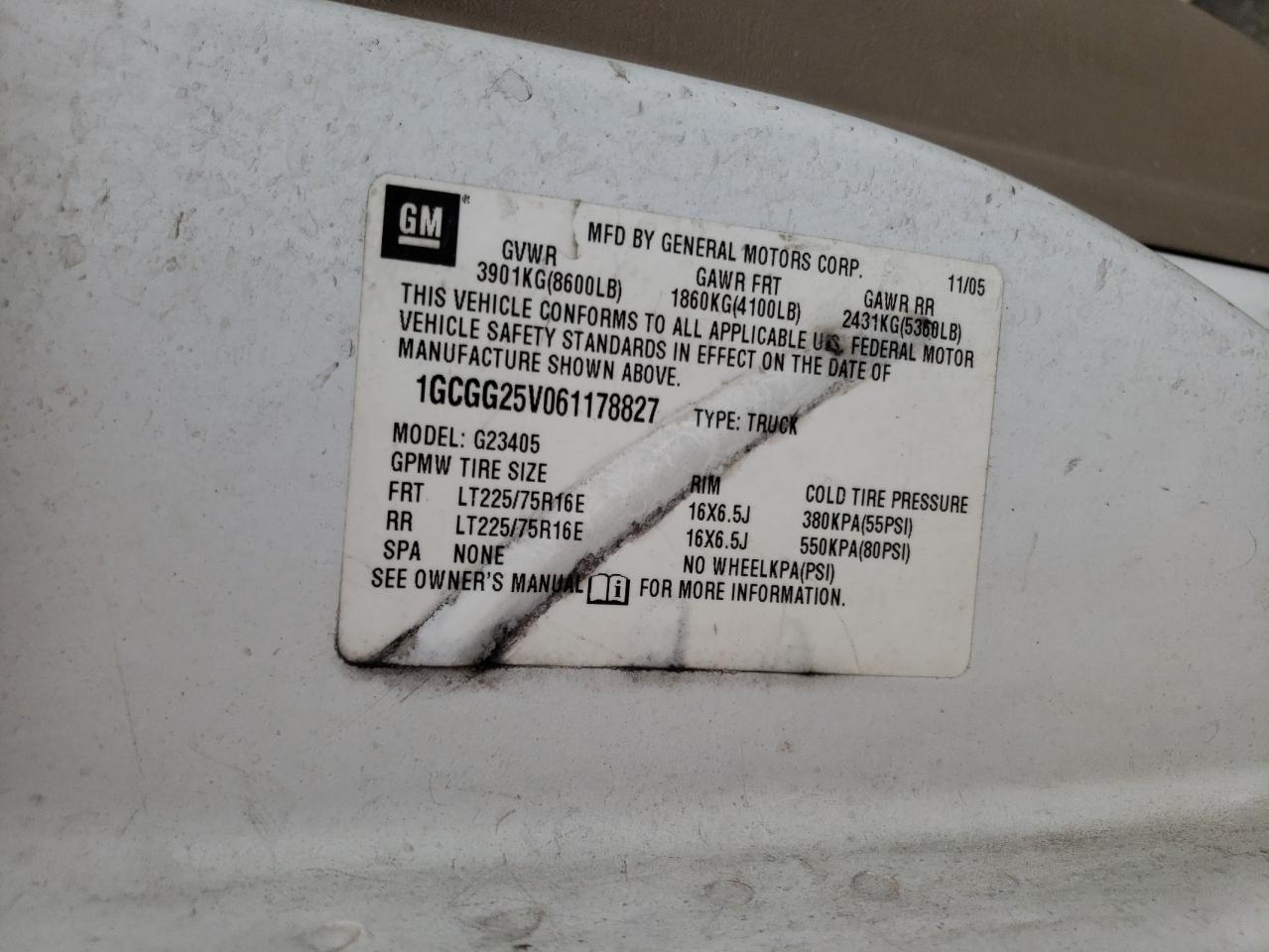 2006 CHEVROLET EXPRESS G2 - 1GCGG25V061178827