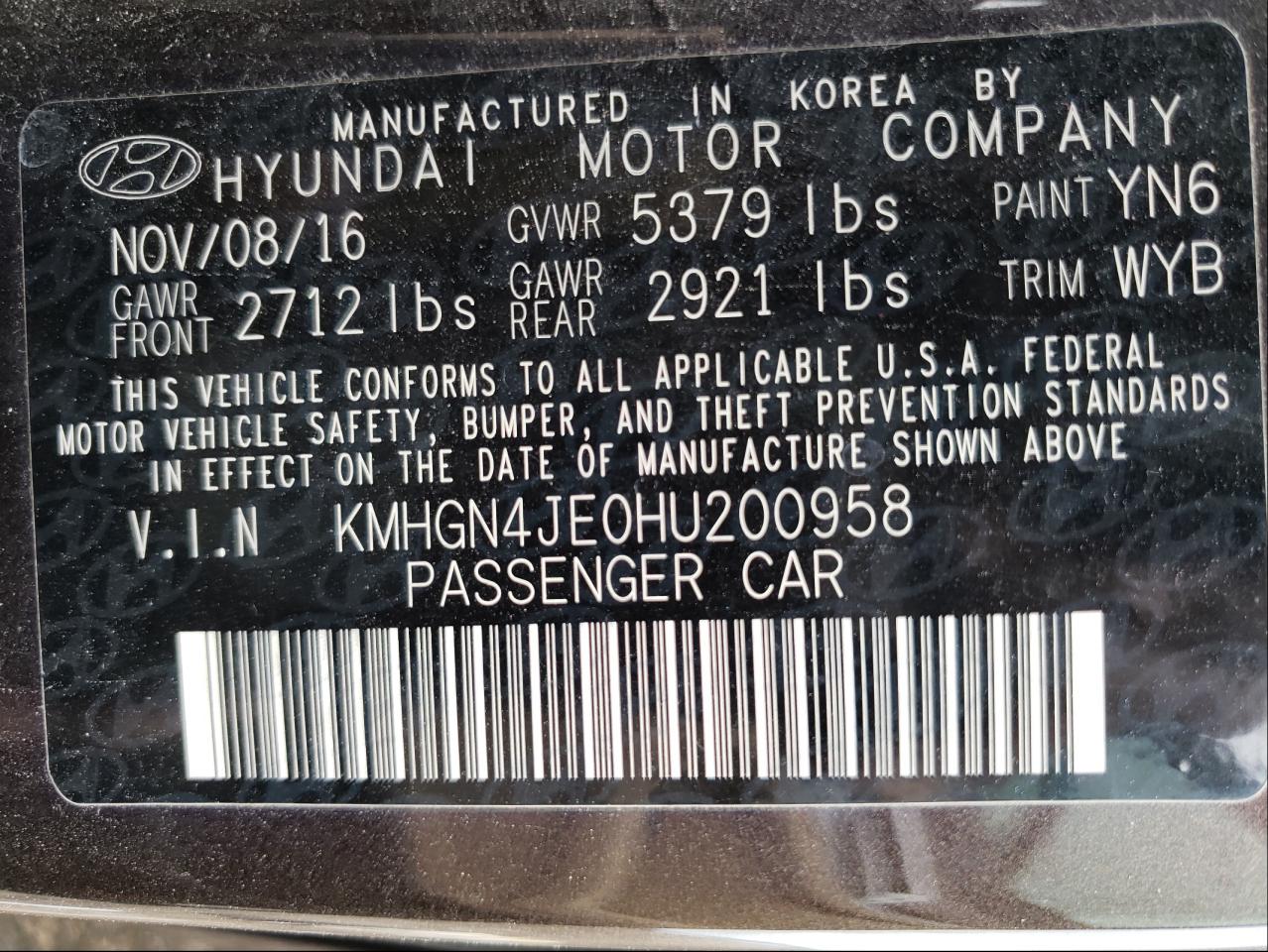 2017 GENESIS G80 BASE - KMHGN4JE0HU200958