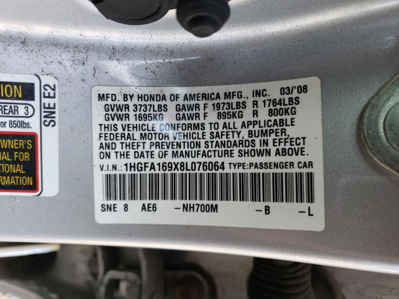 2008 HONDA CIVIC EXL - 1HGFA169X8L076064