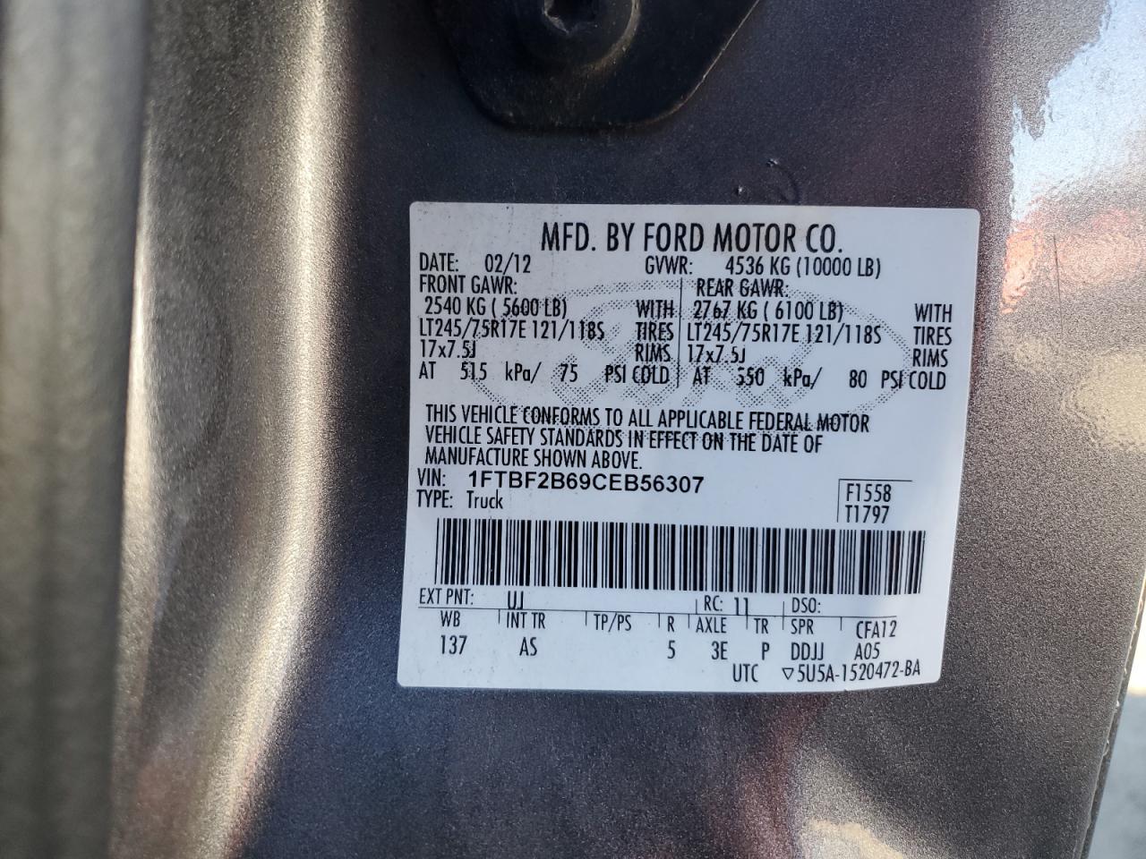 2012 FORD F250 SUPER - 1FTBF2B69CEB56307