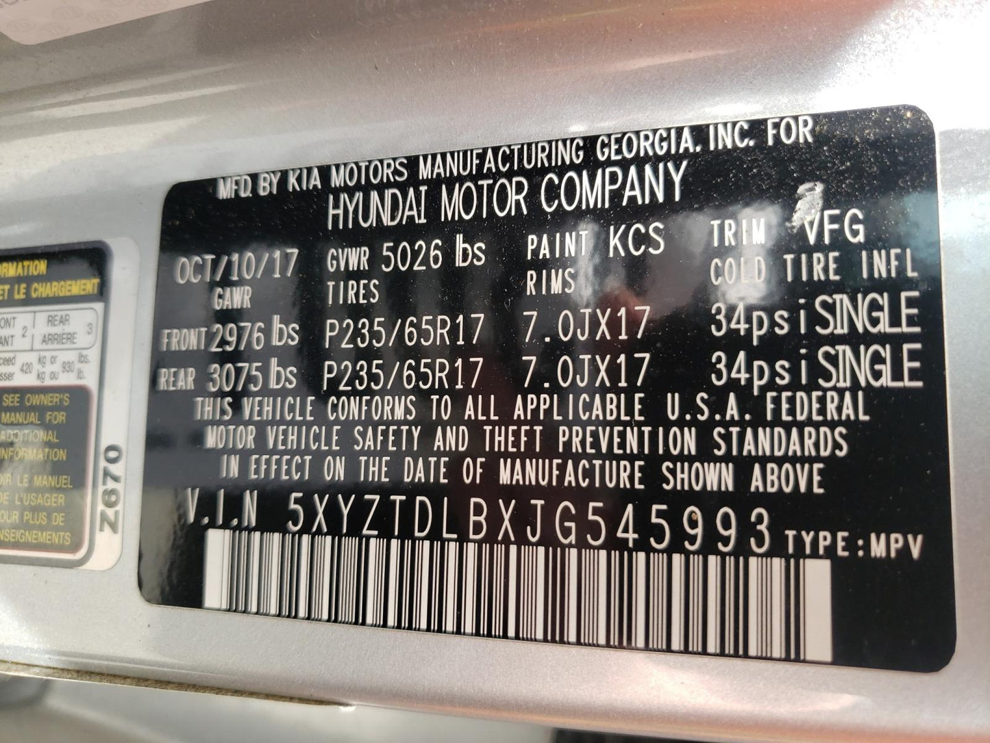 2018 HYUNDAI SANTA FE S - 5XYZTDLBXJG545993