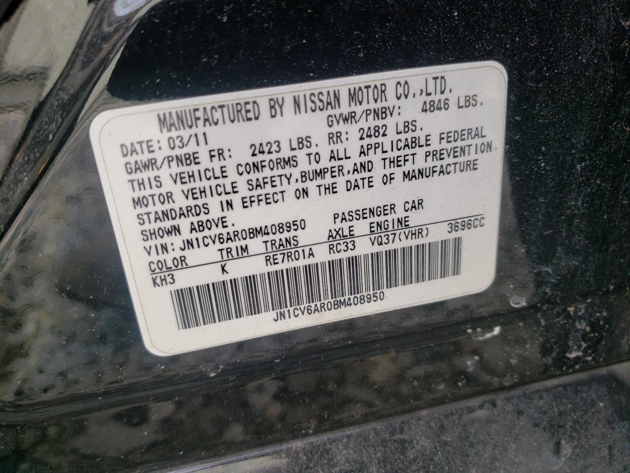 2011 INFINITI G37 - JN1CV6AR0BM408950