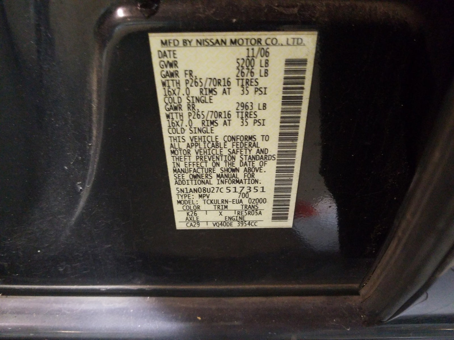 2007 NISSAN XTERRA - 5N1AN08U27C517351