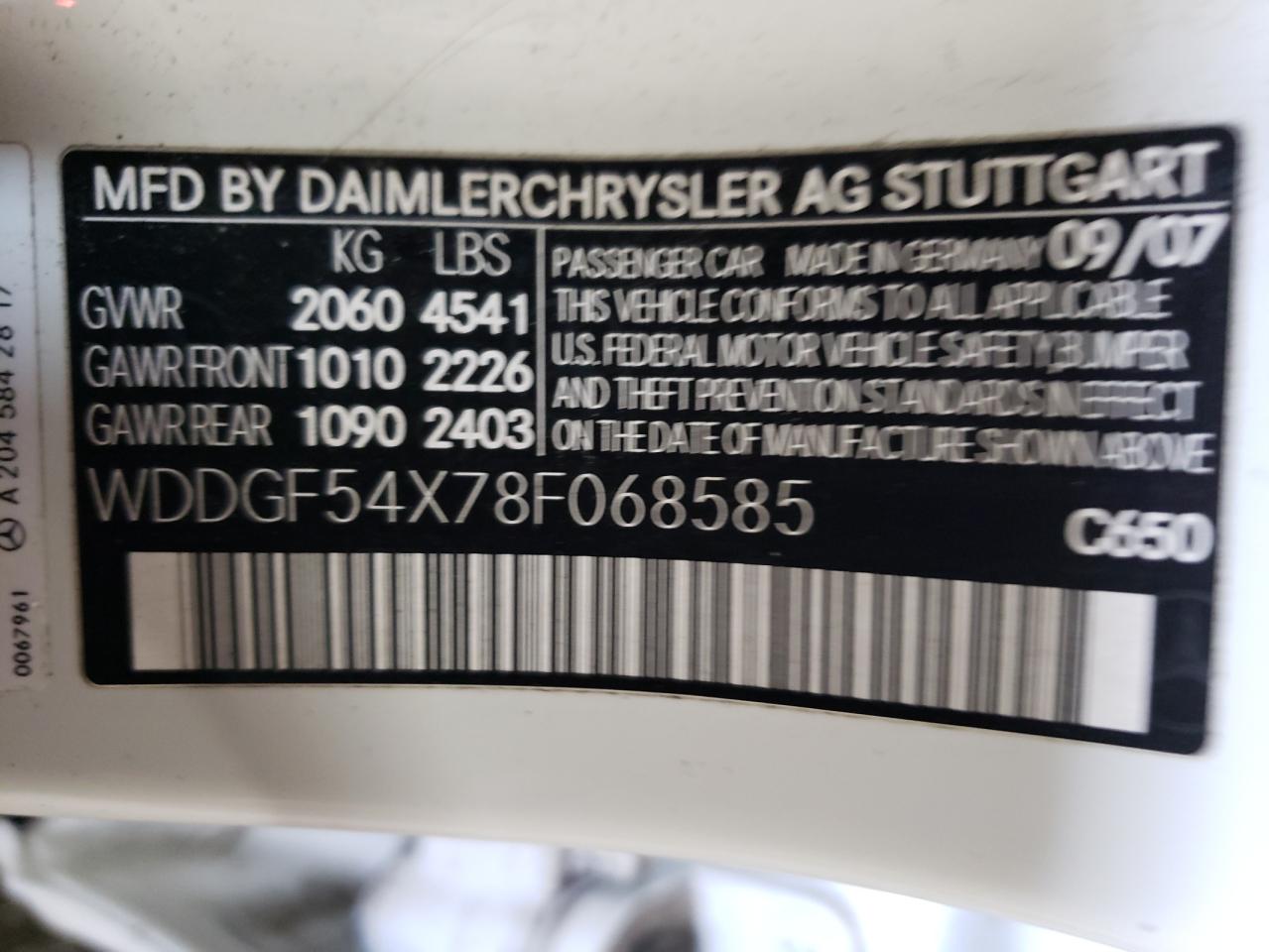 2008 MERCEDES-BENZ C 300 - WDDGF54X78F068585