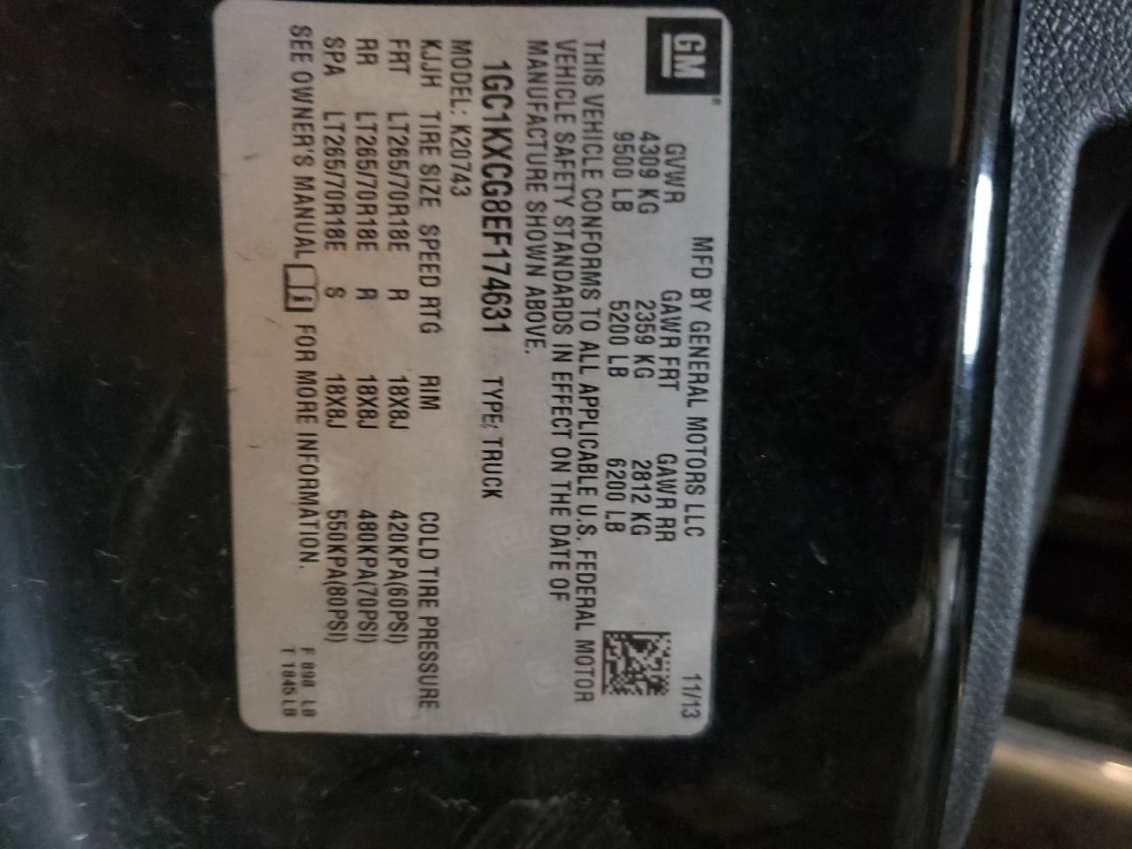 2014 CHEVROLET SILVERADO - 1GC1KXCG8EF174631