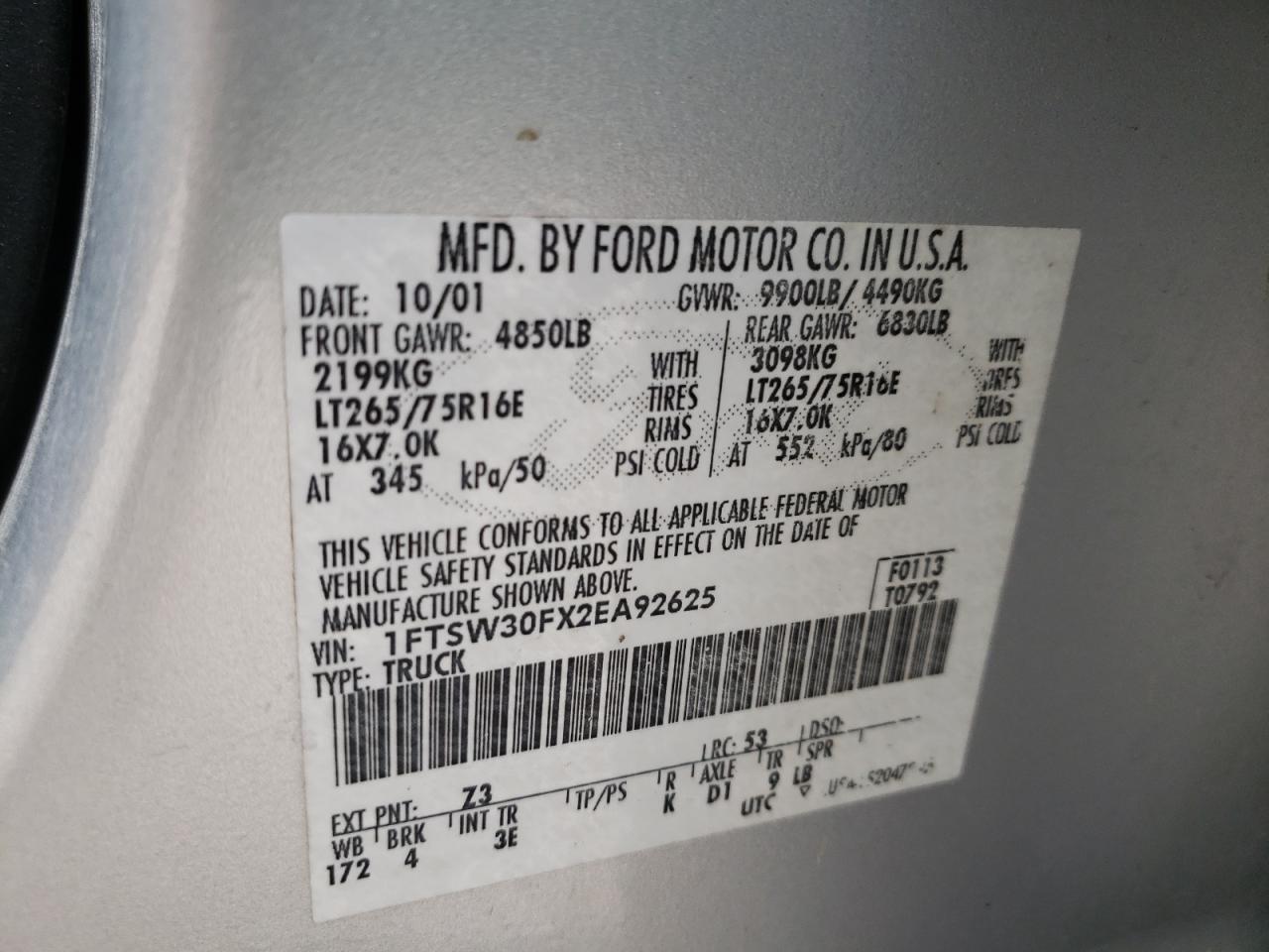 2002 FORD F350 SRW S - 1FTSW30FX2EA92625