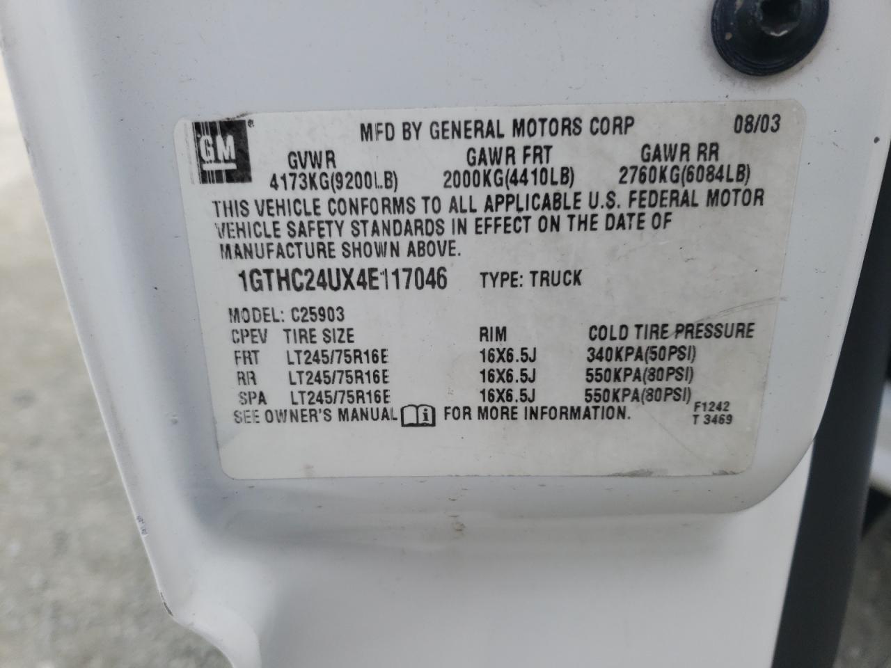 2004 GMC SIERRA C25 - 1GTHC24UX4E117046