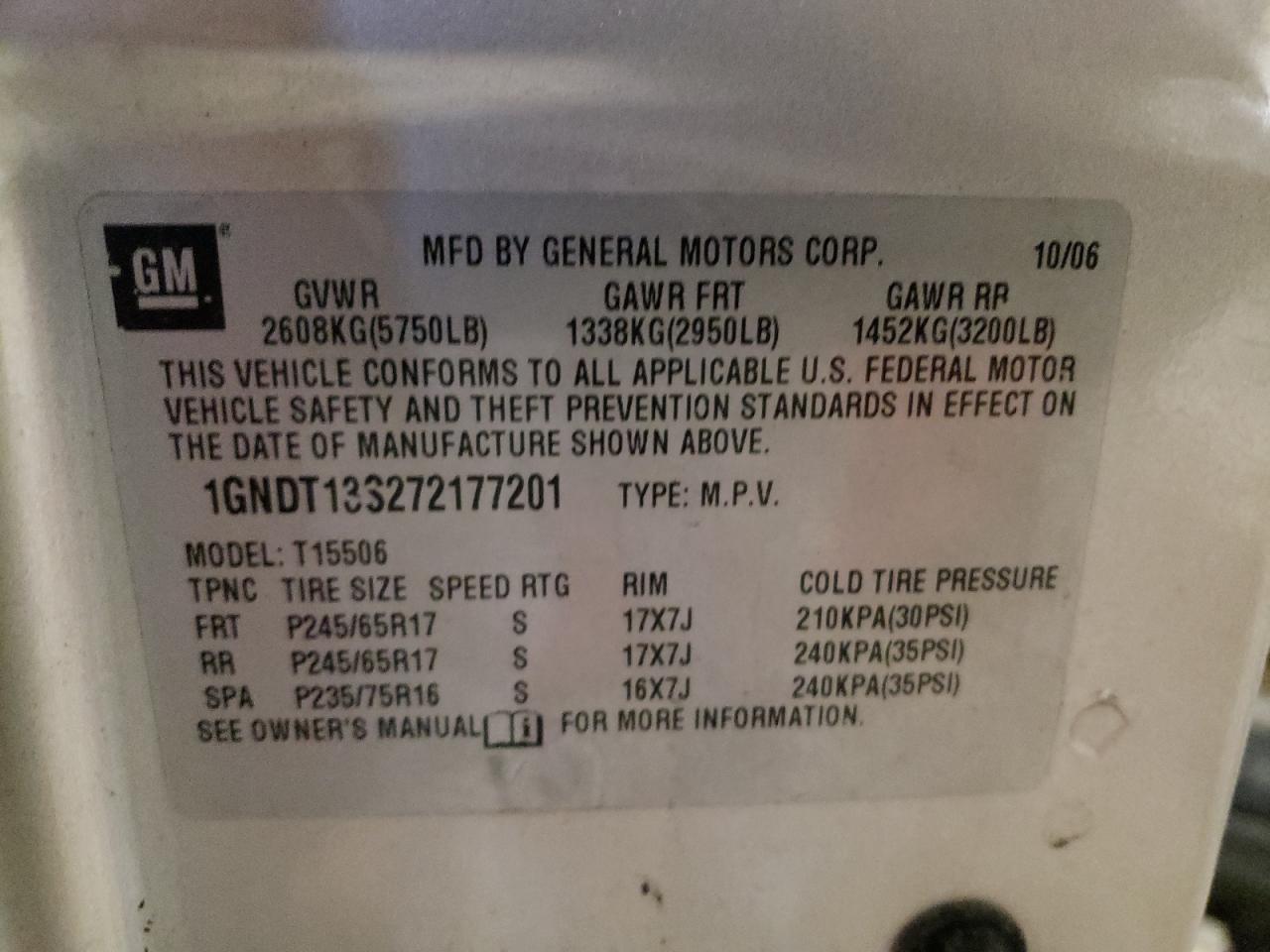 2007 CHEVROLET TRAILBLAZE - 1GNDT13S272177201