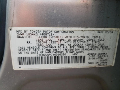 2004 TOYOTA RAV4 - JTEHD20V746016290