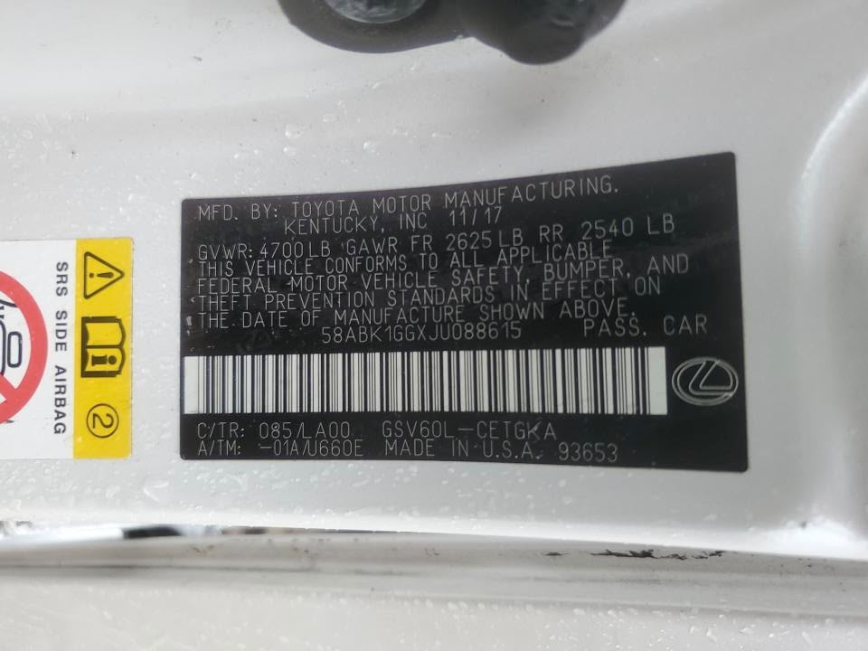 2018 Lexus ES 350 | White | 3.5L V6 FWD Sedan | VIN: 58ABK1GGXJU088615 — photo 11