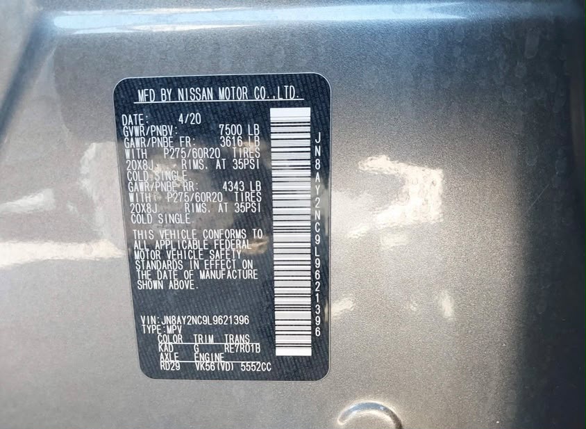 2020 Nissan Armada SL | Gray | 5.6L V8 4WD | VIN: JN8AY2NC9L9621396 — photo 10