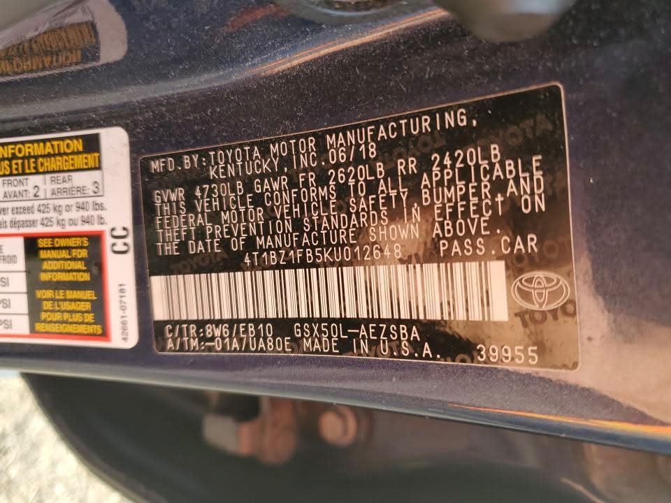 Toyota Avalon Touring 2019 Blue 3.5L 6 vin: 4T1BZ1FB5KU012648
